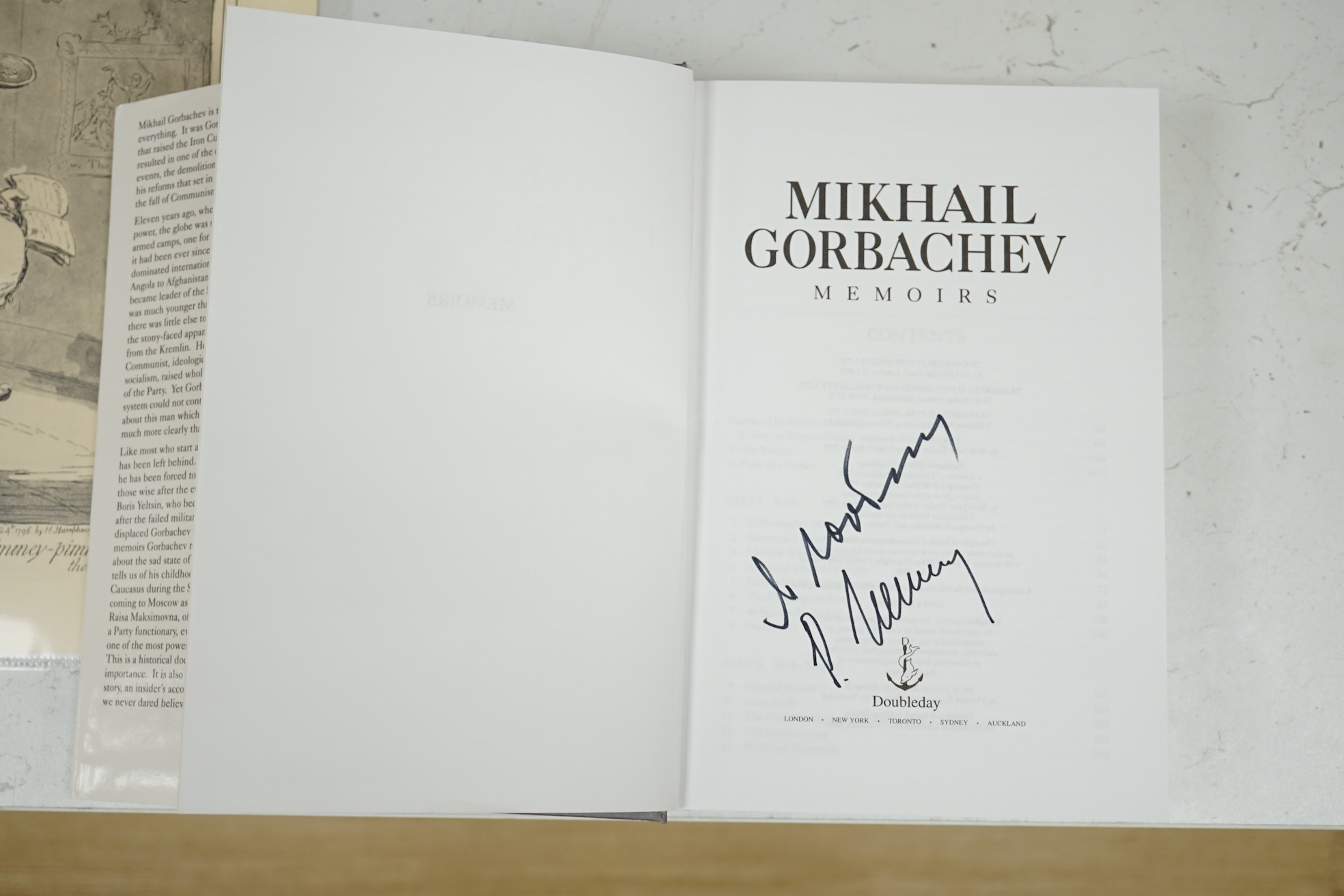 Gorbachov, Mikhail - Memoirs. 1st English edition - author's signature on title. photo. plates, d/wrapper. Doubleday, 1996